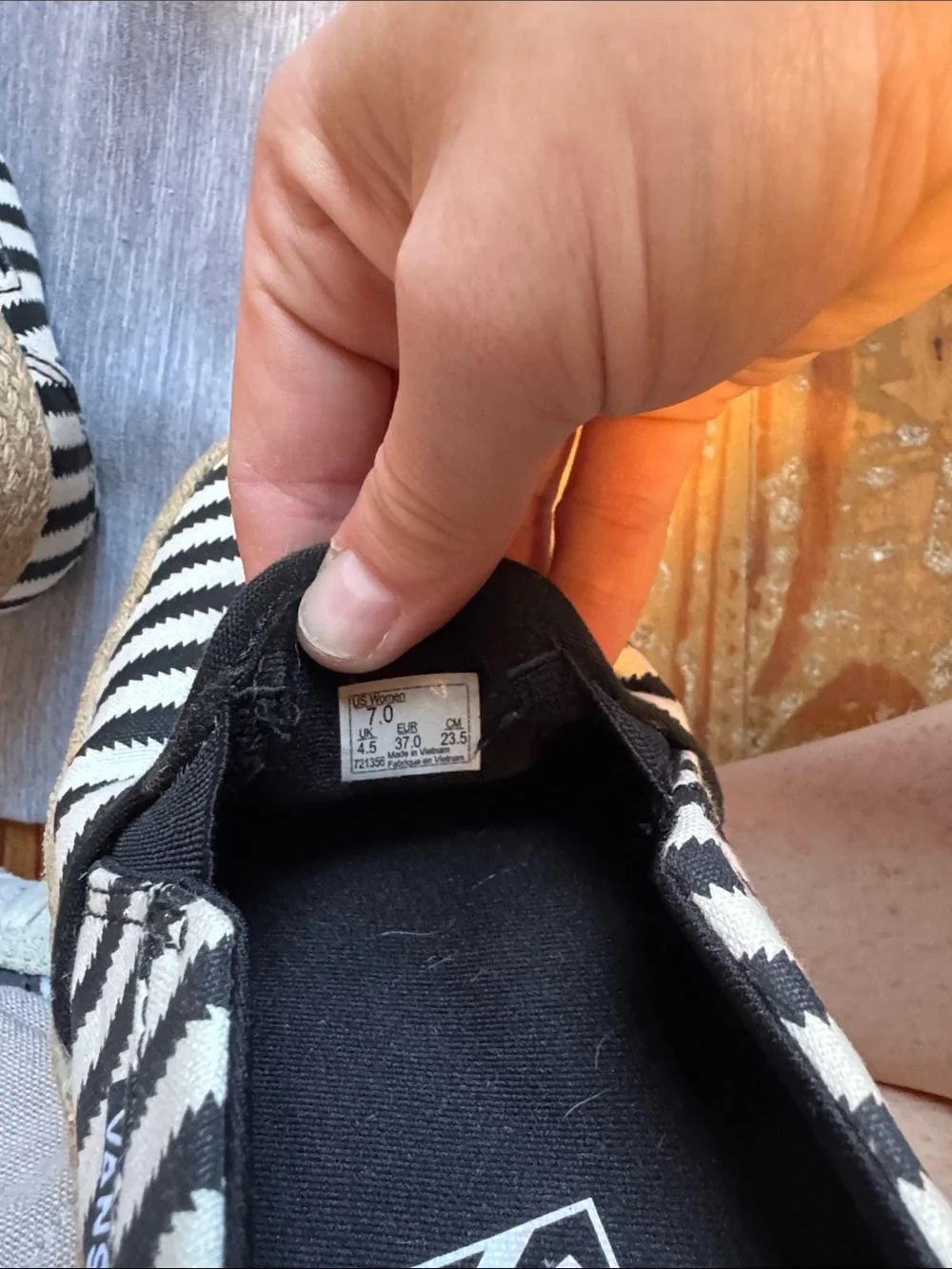 Vans Black & White Striped Espadrille Slip-Ons with Jute Sole